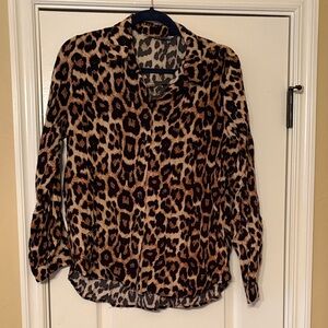 Chic Leopard Print Button Down Shirt